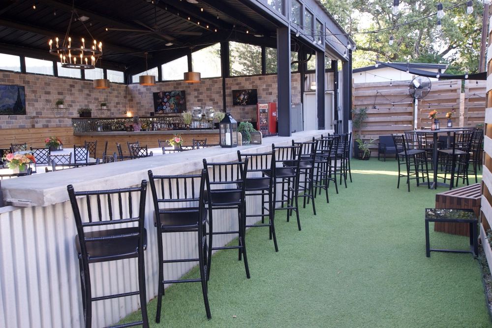 The private bar and lounge seating in the evening